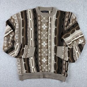 Vintage Protege Sweater Mens Large Brown Coogi Style 3D Knit Crewneck USA Made